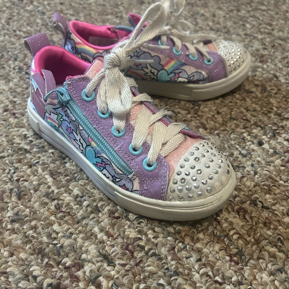 Skechers Girls Purple & Pink Glitter Lightning Sneakers with Rhinestone Toe